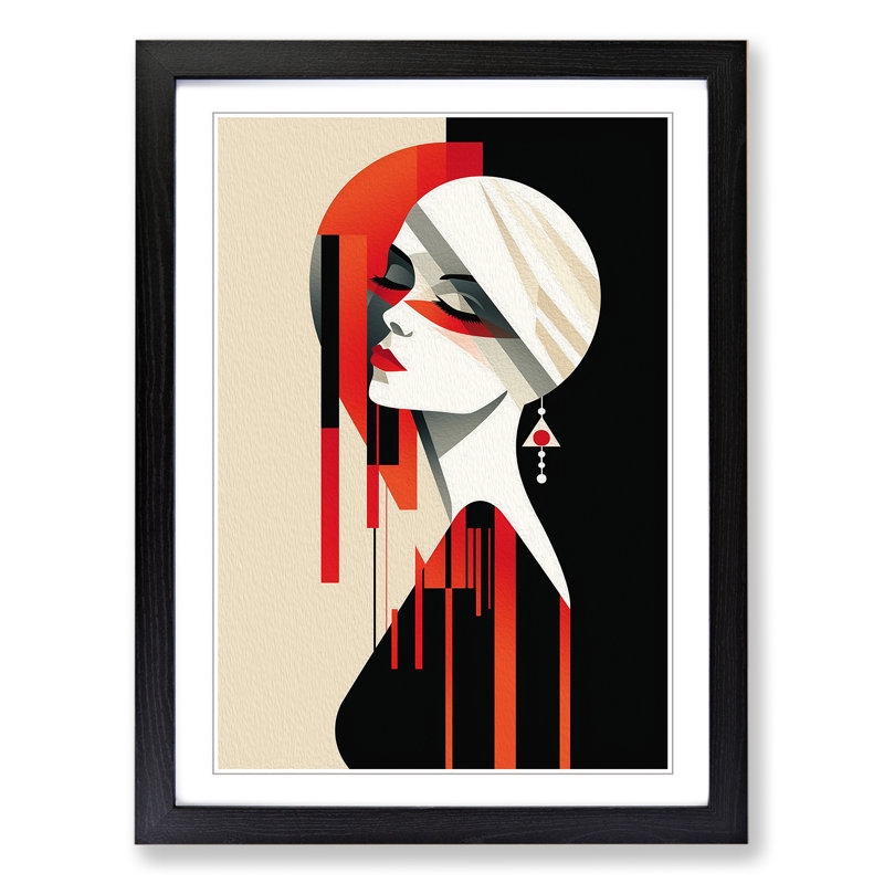 Minimalist Art Deco No.3 - Single Picture Frame Print on Wood, Black Framed, 46cm H x 34cm W x 2cm D