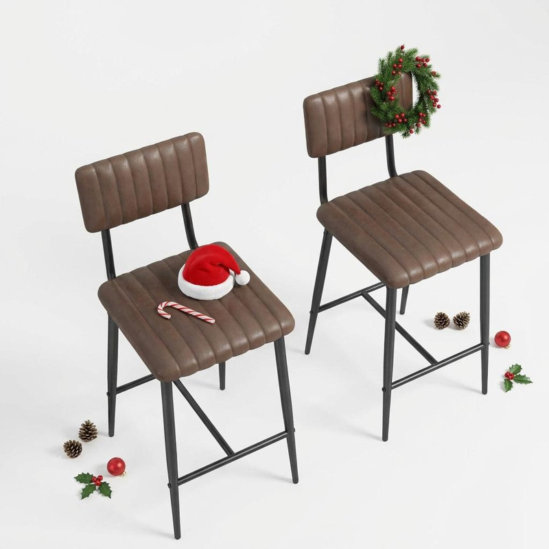 Counter Stool with Metal Frame, Brown Seat/ Black Frame
