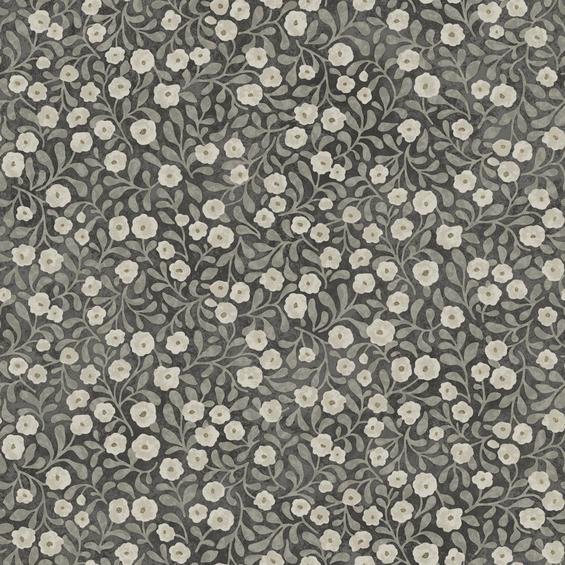 Papier peint floral noir Poppy Trail, Noir