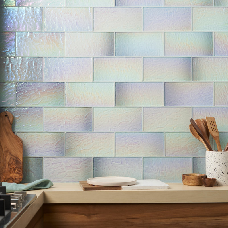Speckle Glacier 4.37" x 8.74" Glass Brick Look Subway Wall & Floor Tile