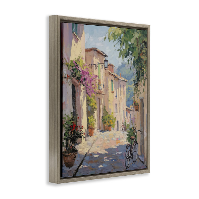 Cadre flottant Cobblestone Path City Architecture, design par Nini Art, H 21 po x l 17 po, Brun
