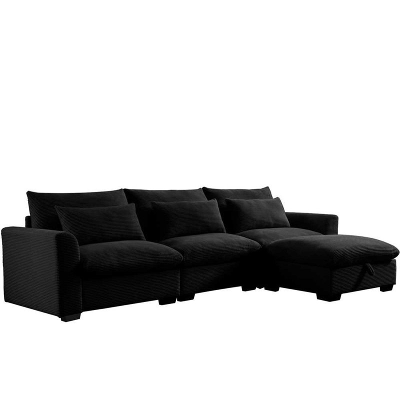 Modern Sofa Sectional Sofa Couch Modular Sofa Convertible Sofa Living Room Couch, Black, 34.6" H x 122" W x 66.4" D