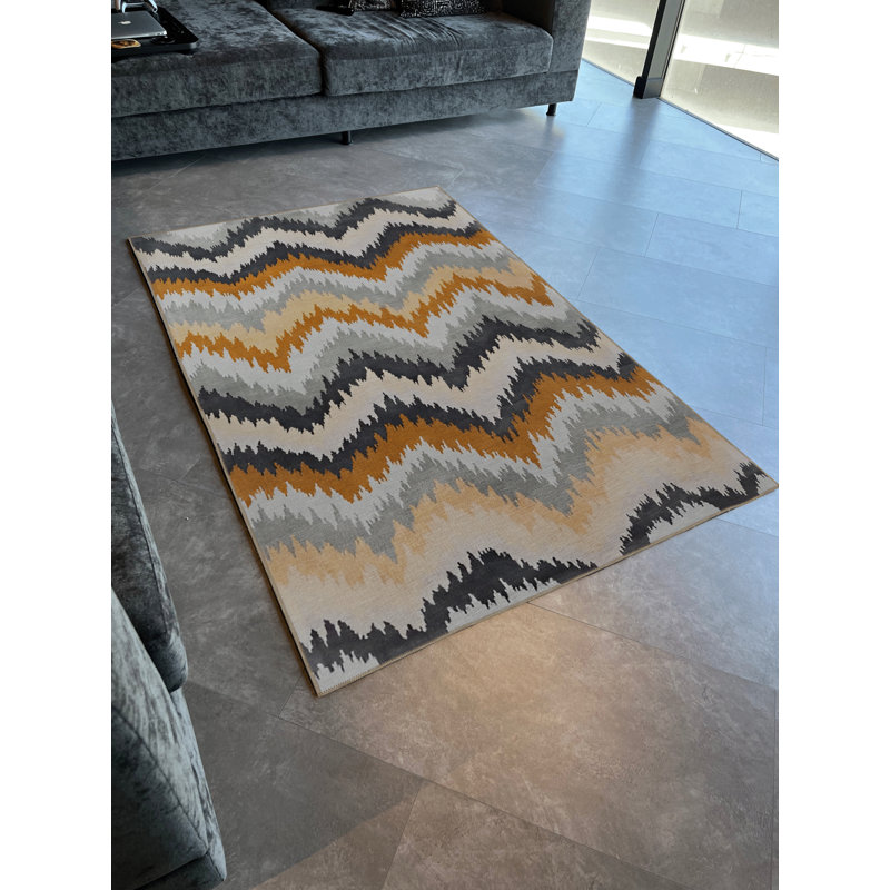 Multi-Colored Wavy Stripe Line Patterned Creative Modern Decorative Rug, Runner 3'3.37" x 6'6.74"