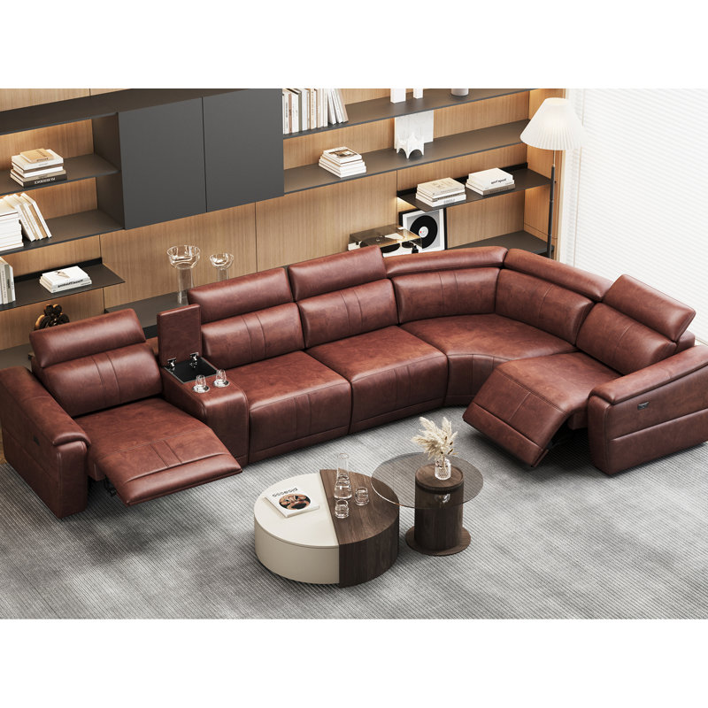 Upholstered 29.75 " Leather Power Reclining Sectional