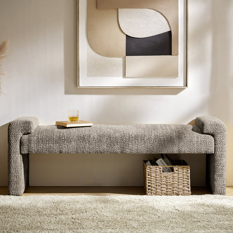 Arlesia Modern Upholstered Accent Bench, Gray Boucle