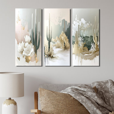 Gold And Green Cactus Desert Retreat I - Floral Cactus Wall Art Collection