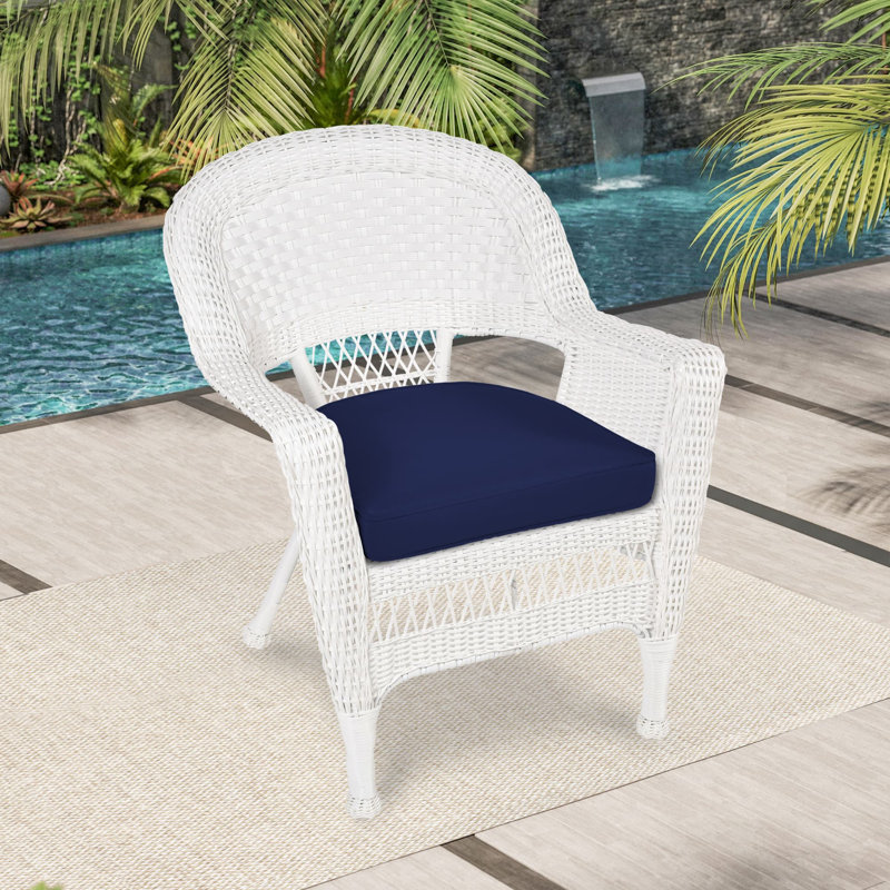 Chaise de patio avec coussins Arliss, Blanc, bleu