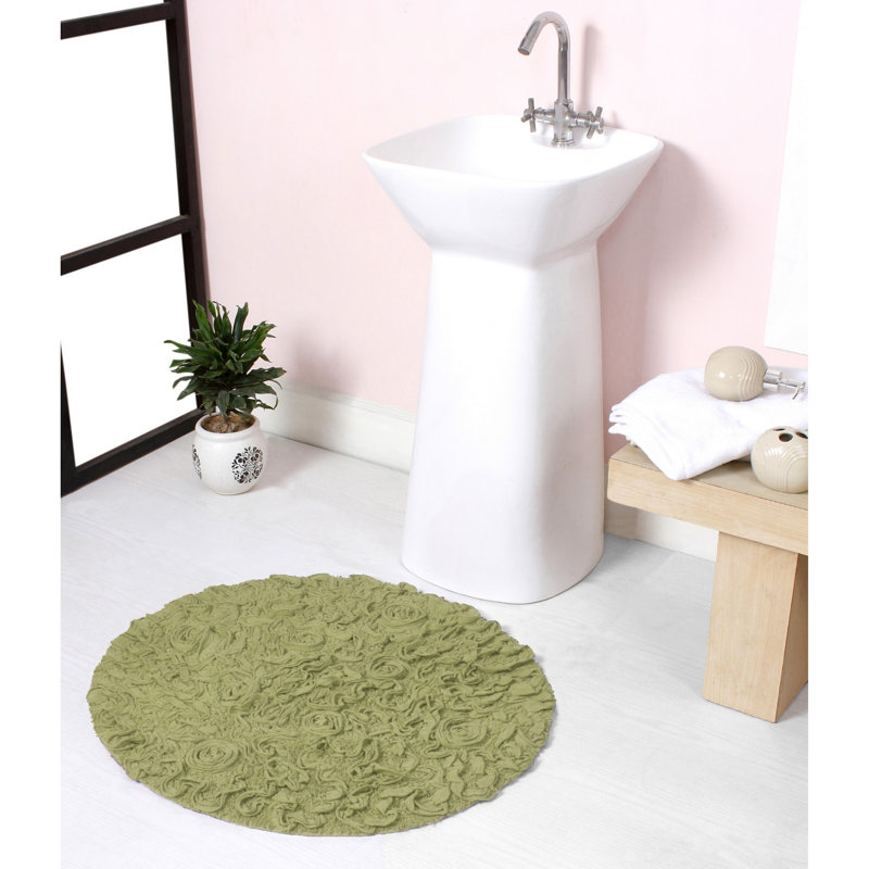 Taki Cotton Round Bath Rug, 22" Round, Green