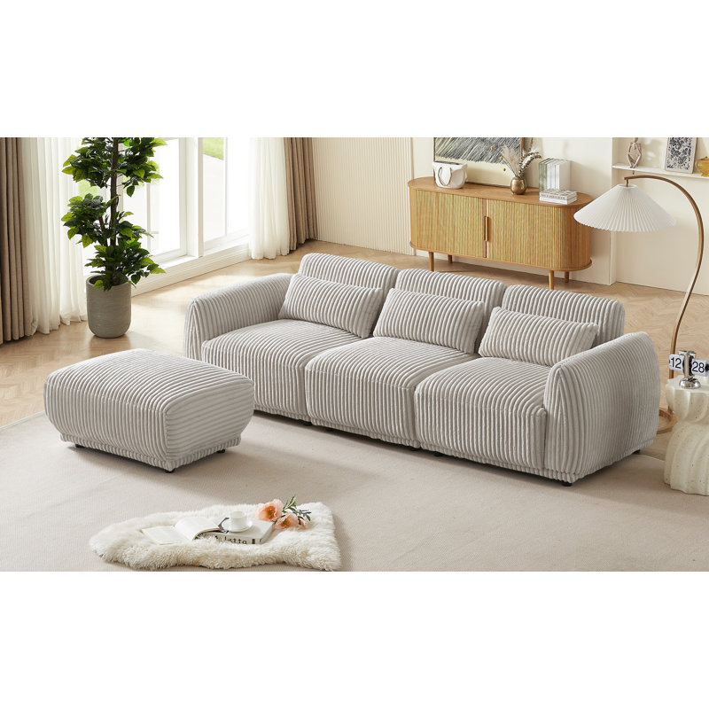 Hawanatu Corduroy L-Shaped Sectional Reversible, Hawanatu Gray/White Corduroy