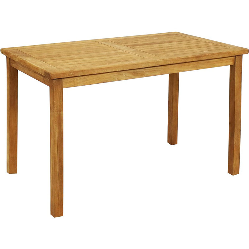 Rectangular Solid Teak Outdoor Dining Table - Light Wood Stain Finish - 47-Inch