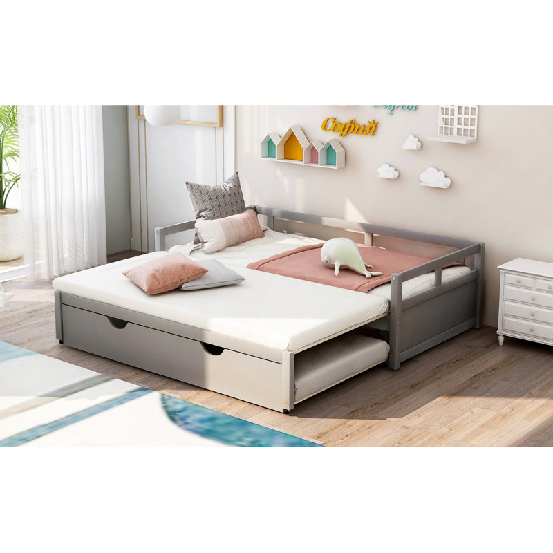 Lit de jour extensible avec couchette, lit de jour en bois avec couchette, Gris