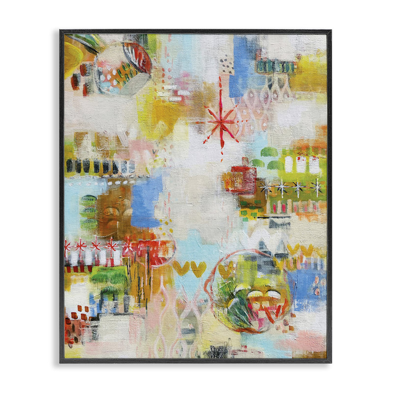 Giclée abstraite exubérante d'été, design par Katherine Irvin, H 14 po x l 11 po, Giclée encadrée noir minuit