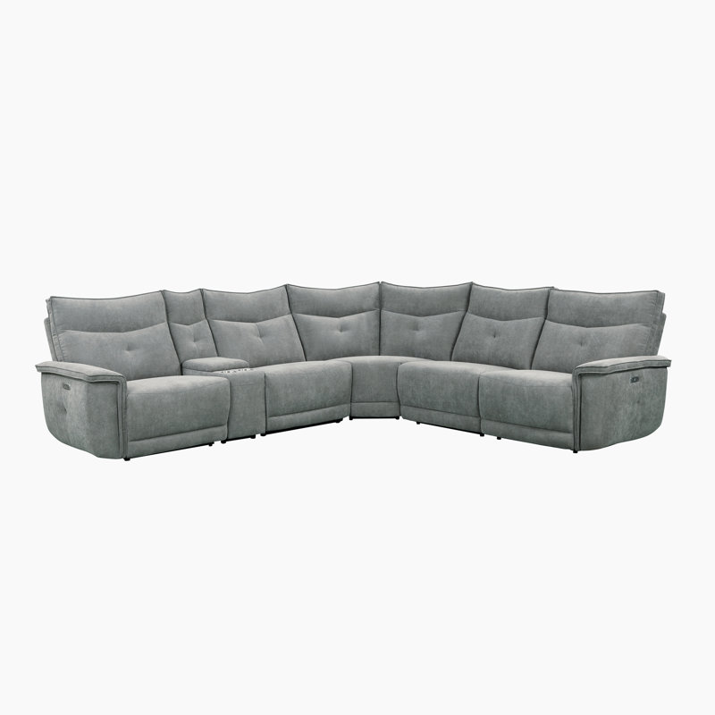 Canapé modulaire inclinable électrique 6 pièces Achernar, Mélange de polyester gris foncé, Orienté à droite