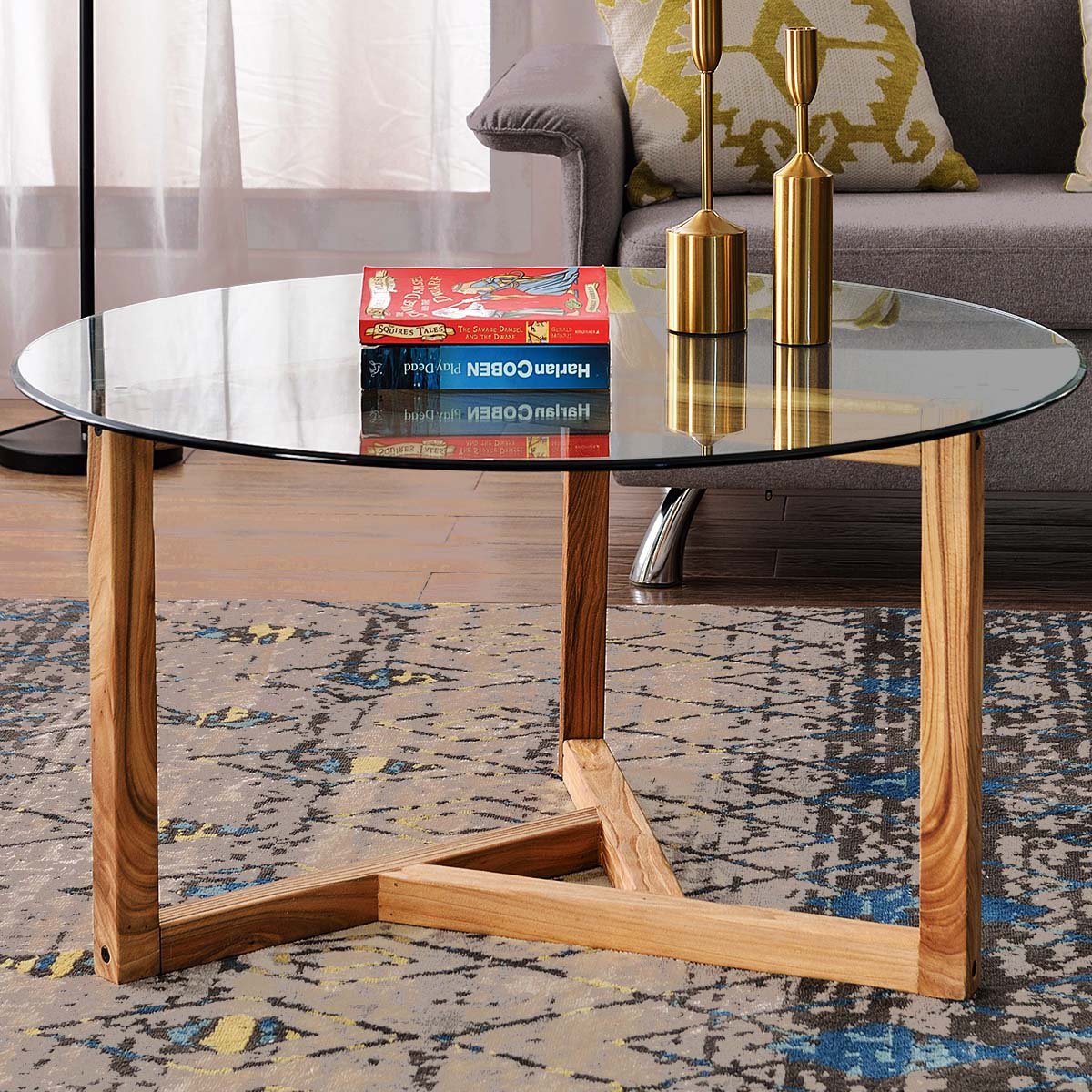 Latitude Run® Round Glass Coffee Table Modern Cocktail Table Easy