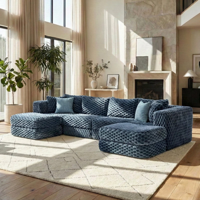 Canapé modulaire modulaire avec deux repose-pieds mobiles, Bleu