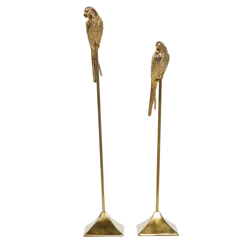 Ghadah Aluminum Metal Bird Decorative Sculpture Set, Gold
