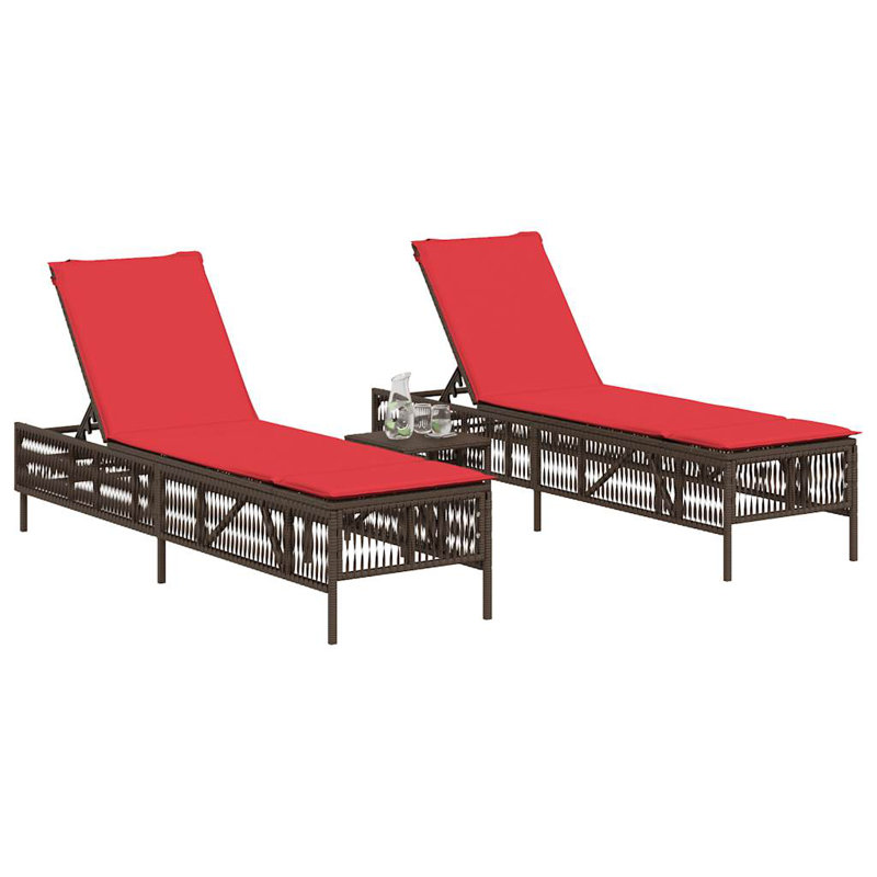  Patio Sun Lounger Brown PE Rattan Standard, Red, Dark Brown