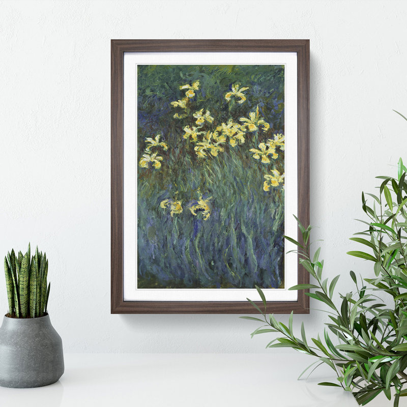 Yellow Irises by Claude Monet - Picture Frame Painting, 48cm H x 36cm W x 2cm D, Walnut Framed