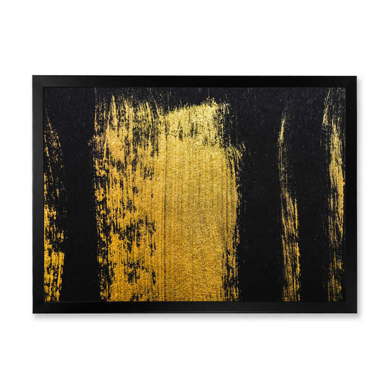 " Gold Vertical Brushstrokes ", Black Picture Frame, 8" H x 12" W x 1" D