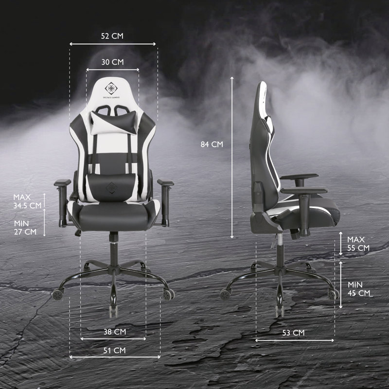 Deltaco Gaming GAM-096 series Adjustable Headrest and Adjustable Padded Armrests PC & Racing Game Chair, Black, Black/White