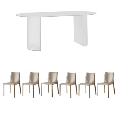 Ensemble de table de salle à manger en pierre frittée blanche