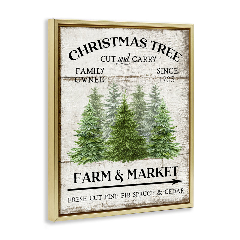 «Farm Market Christmas Trees» par Creatif Belle, H 31 po x l 25 po, Cadre flottant métallique doré