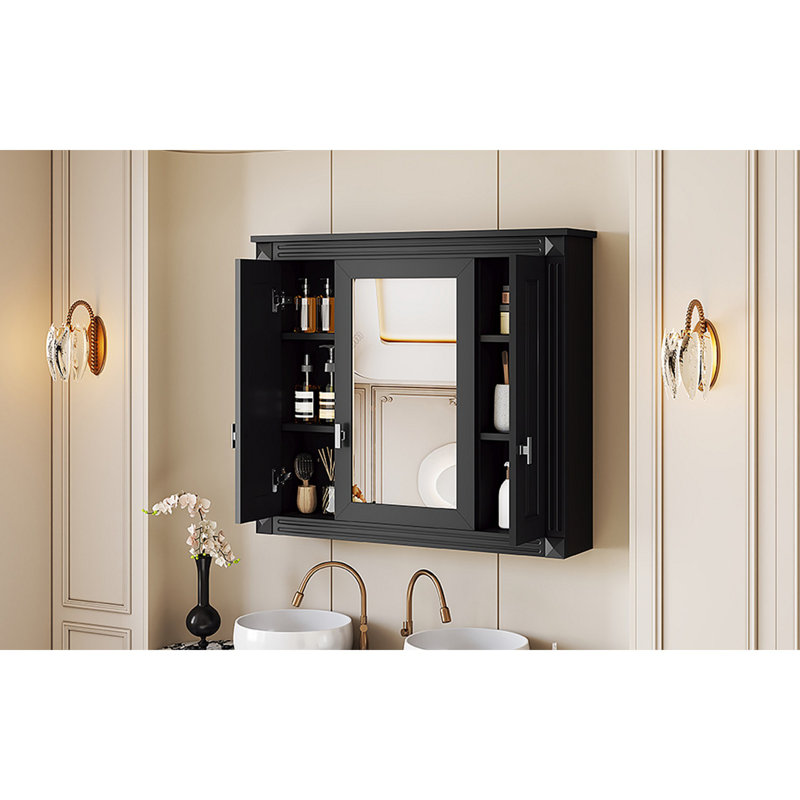 Armoire de salle de bain avec miroir, armoire à pharmacie murale avec 4 tablettes, armoire de rangement avec miroir