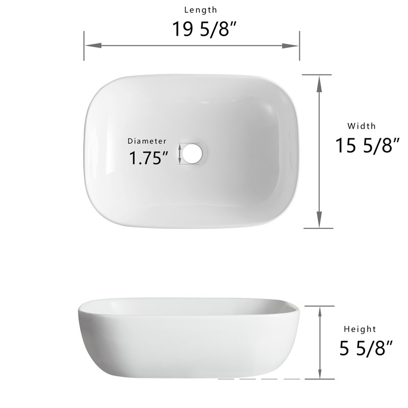 Lavabo de salle de bain vasque ovale blanc en porcelaine vitreuse 19,69 "x 15,75" DeerValley Prism