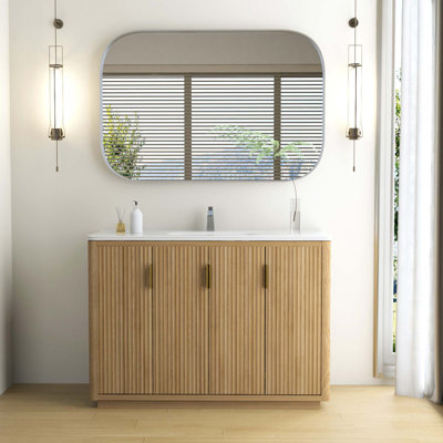 Modern Freestanding Bathroom Vanity with Striped Design and Ceramic Sink