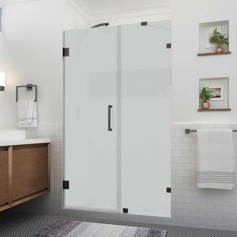 Nautis XL 49.25 - 50.25 in. W x 80 in. H Hinged Frameless Shower Door W/ Ultra-Bright Frosted Glass, Oil Rubbed Bronze