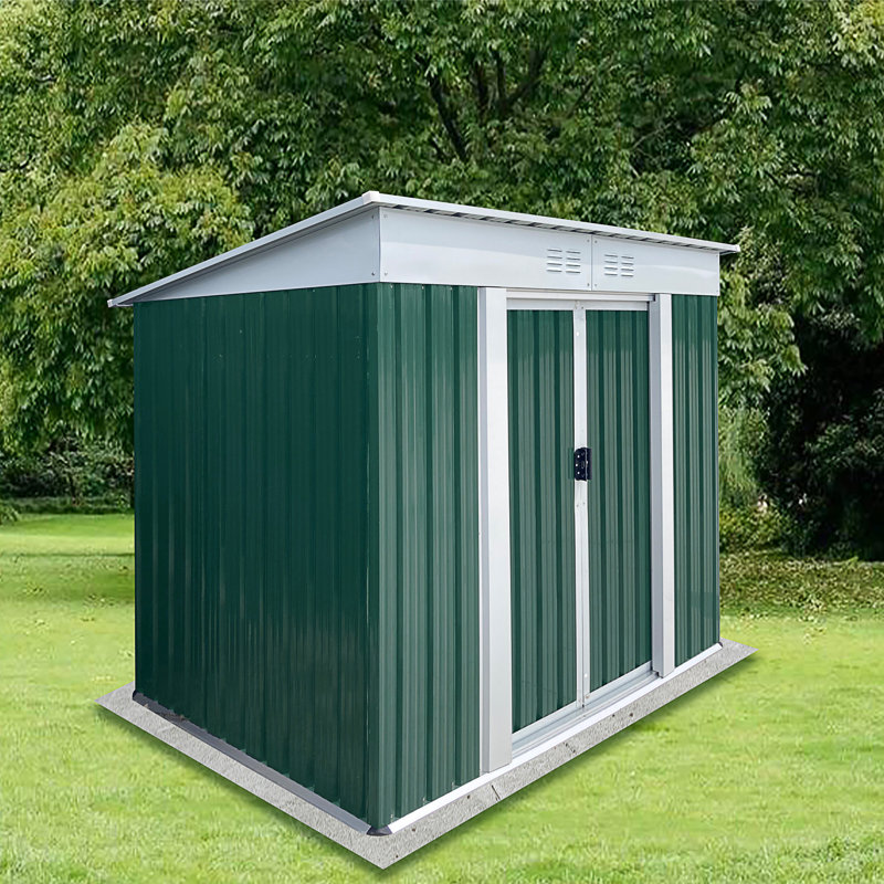 Outdoor Storage Sheds 6Ftx4ft Pent Roof Green, 72.5" H x 74.7" W x 45.7" D, Green