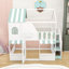 Lit superposé double au-dessus de double avec conception en forme de maison, tablettes, escalier de rangement et porte-129697070