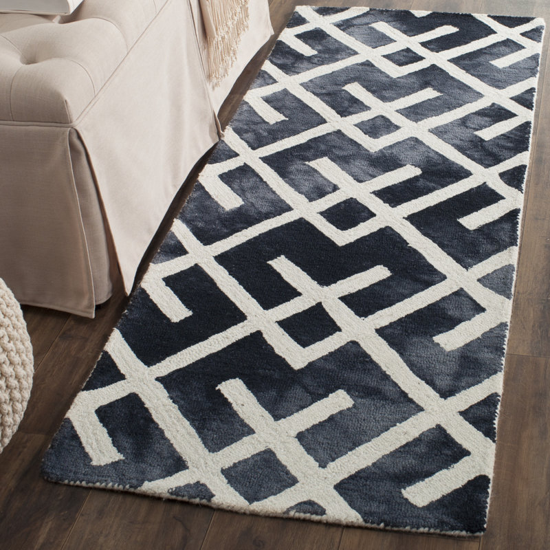 Bryauna Hand Tufted Wool/Cotton Geometric Rug in Graphite/Ivory, Runner 2'3" x 8'