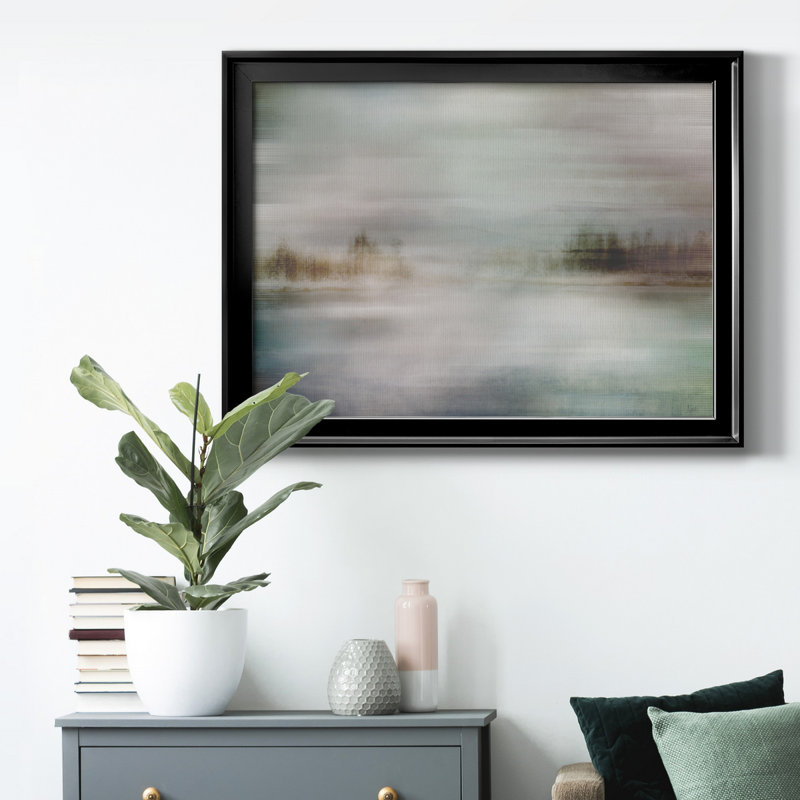 Toile encadrée de qualité supérieure Misty Lake, H 18,5 po x l 24,5 po x P 1 po, Cadre noir