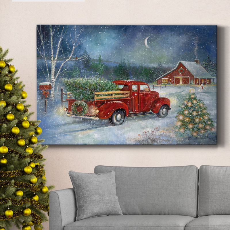 Toile tendue avec châssis de livraison de Noël de qualité supérieure - prête à être accrochée, H 32 po x l 48 po x P 1 po