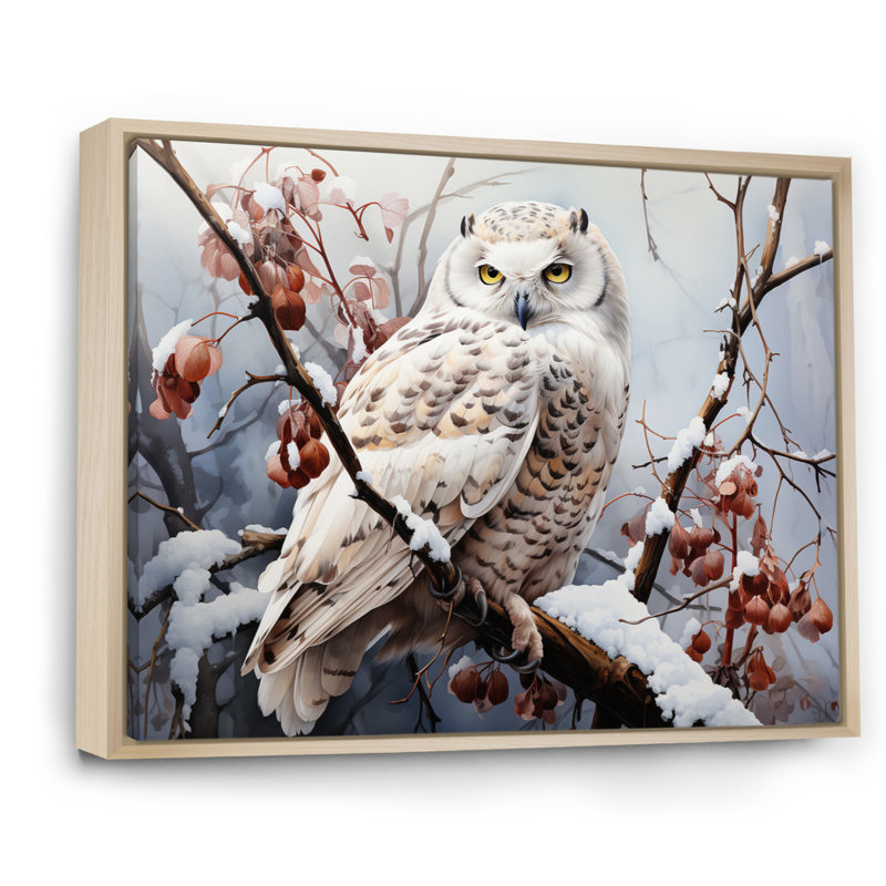 «Snowy Owl Winter III - Winter Landscape», reproduction sur toile encadrée, Cadre naturel flottant