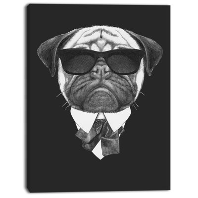 «Pug Dog Portrait in suit», impression sur toile tendue