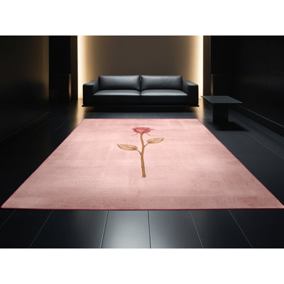 Tapis moelleux moelleux et moderne à motif abstrait rose et rose Everitt Valentines