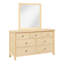 Commode en bois brun de style transitionnel, fini pin naturel, 137 x 43 x 81 cm, avec tiroirs spacieux et construction robuste.