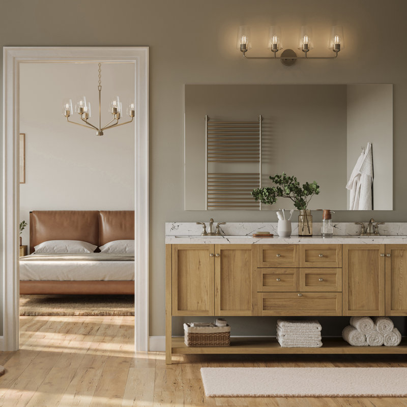 Celino Four-Light Bath & Vanity with Glass, Clear, Brushed Nickel