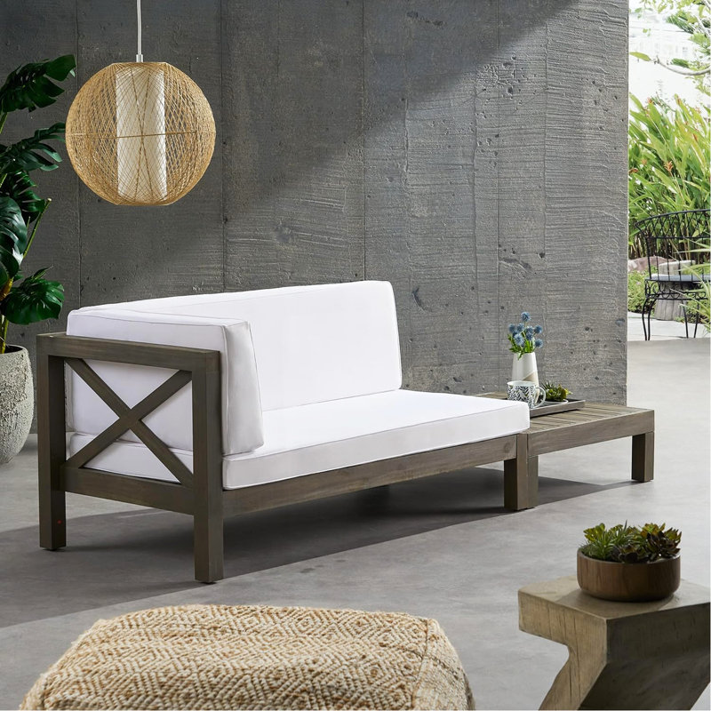 Banc d'angle en X avec table basse, blanc, Gris, Face à la gauche, Blanc