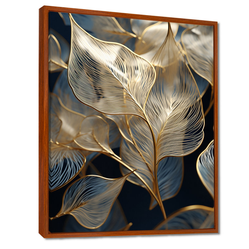 Golden Ginkgo Biloba Leaves - feuilles, impression d'art mural, Toile avec cadre flottant brun, H 20 po x l 12 po x P 1 po