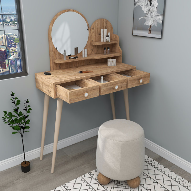 Dressing Table with Mirror and Drawer Cindy, Atlantic Pine