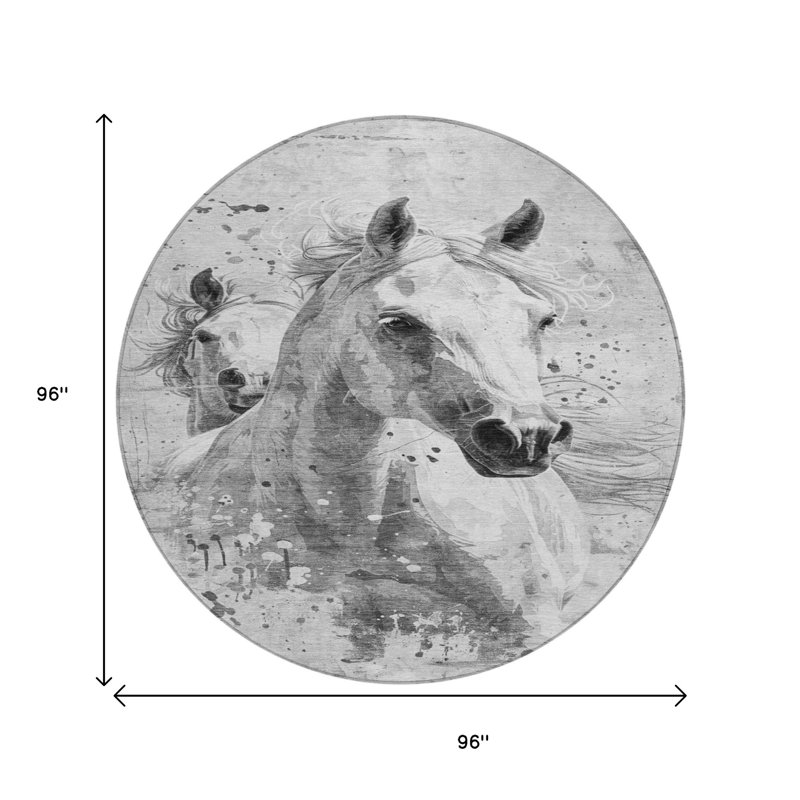 Tapis intérieur lavable pour cheval rond 8 'gris et argenté