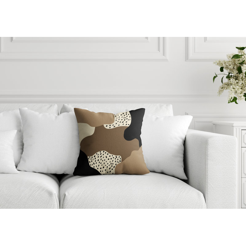 Coussin décoratif intérieur / extérieur en polyester filé Jada, 15 po x 15 po, Beige / blanc cassé / noir