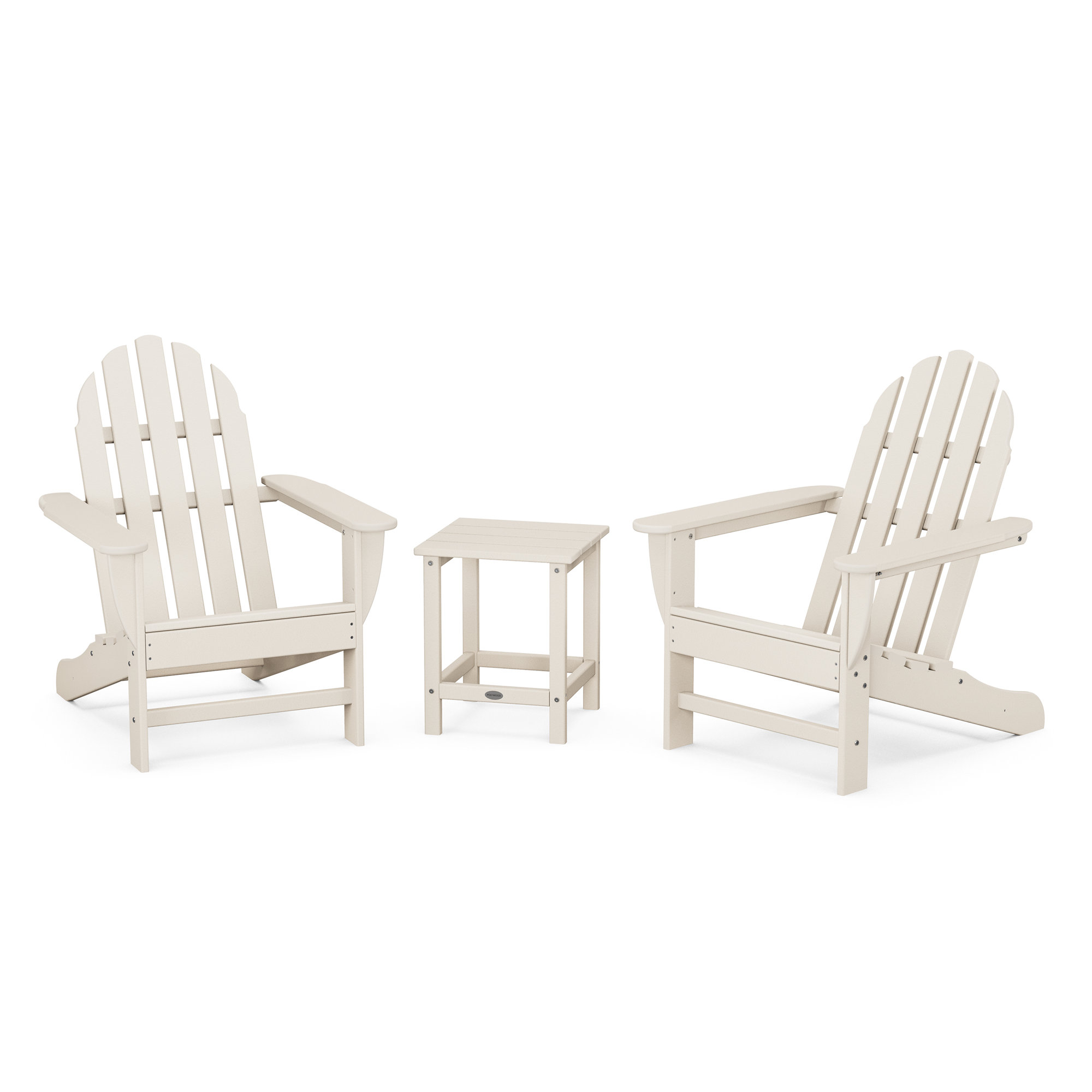 Classic Folding Adirondack 3-Piece Set with Long Island 18" Side Table, Sand