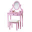 Bureau de coiffeuse Chic Chic - rangement à 3 tiroirs, miroir réglable, fabrication en bois et tiroirs à tabouret, tendance ovale, éclat-27028461