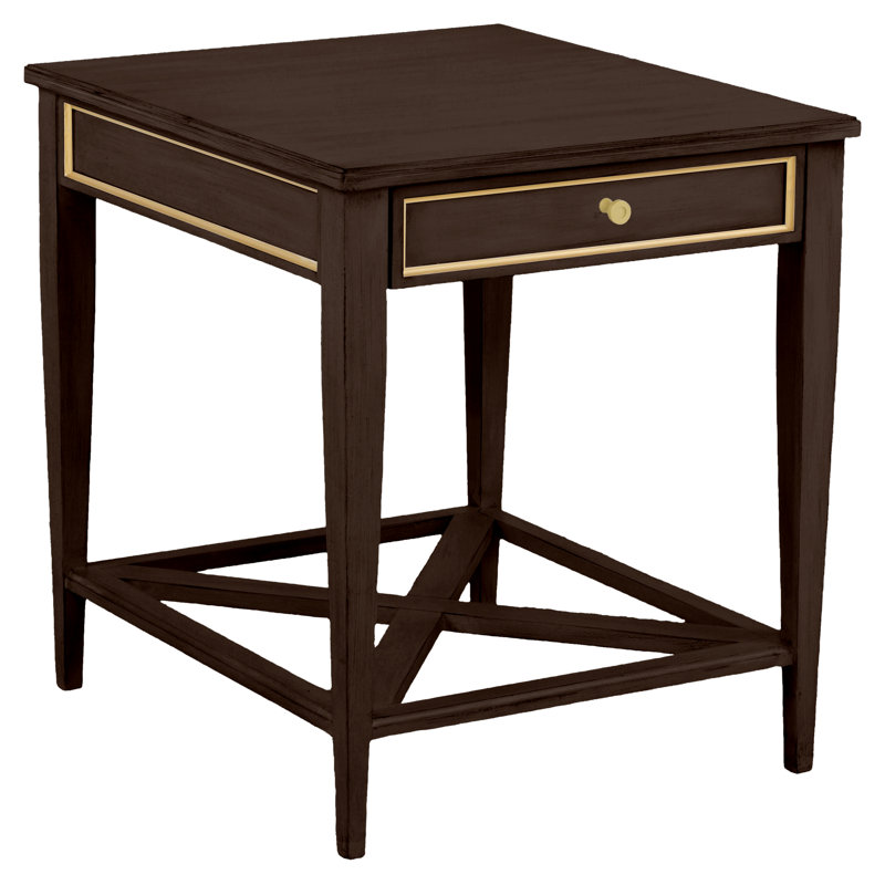 Linea Rectangular One Drawer End Table in Champagne Mist, Café Mocha