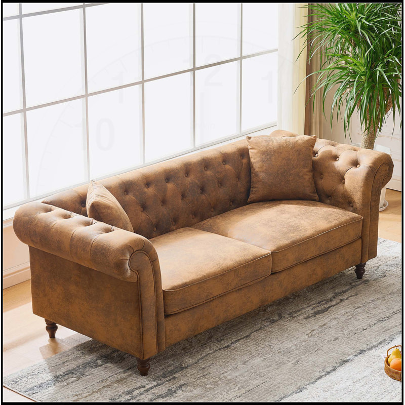 Canapé en tissu 83 po Chesterfield, Gris foncé