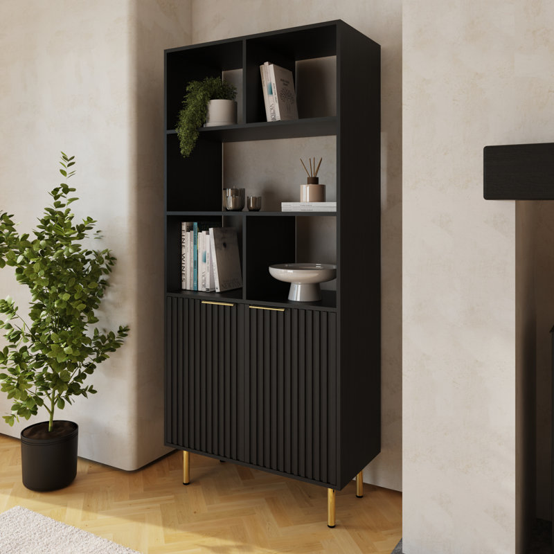 181cm H x 80cm W Standard Bookcase, Black/Gold